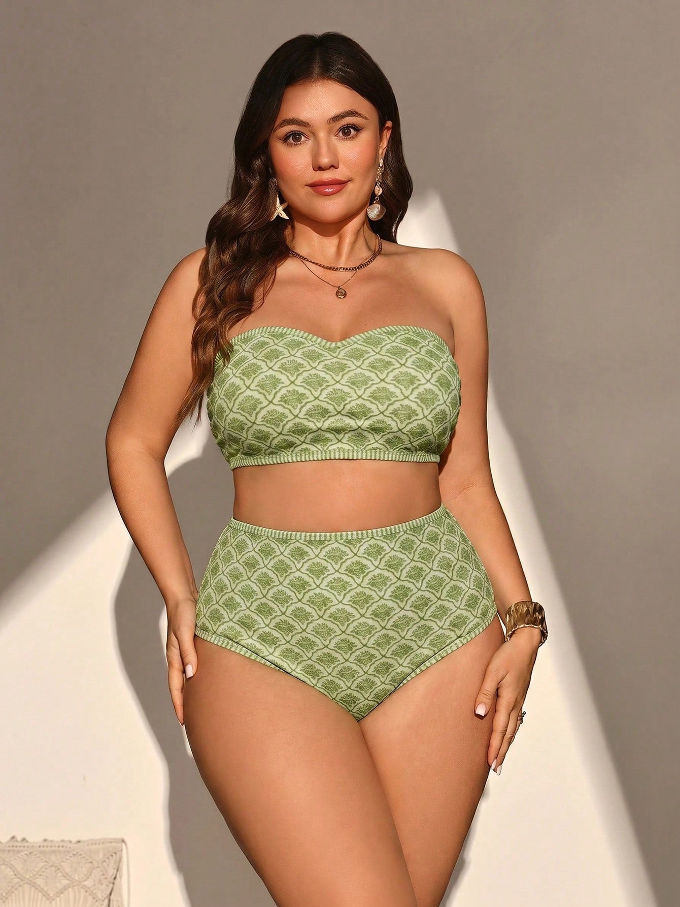 Swim Vcay Plus Size Allover Print Vacation Beach Swimwear Set