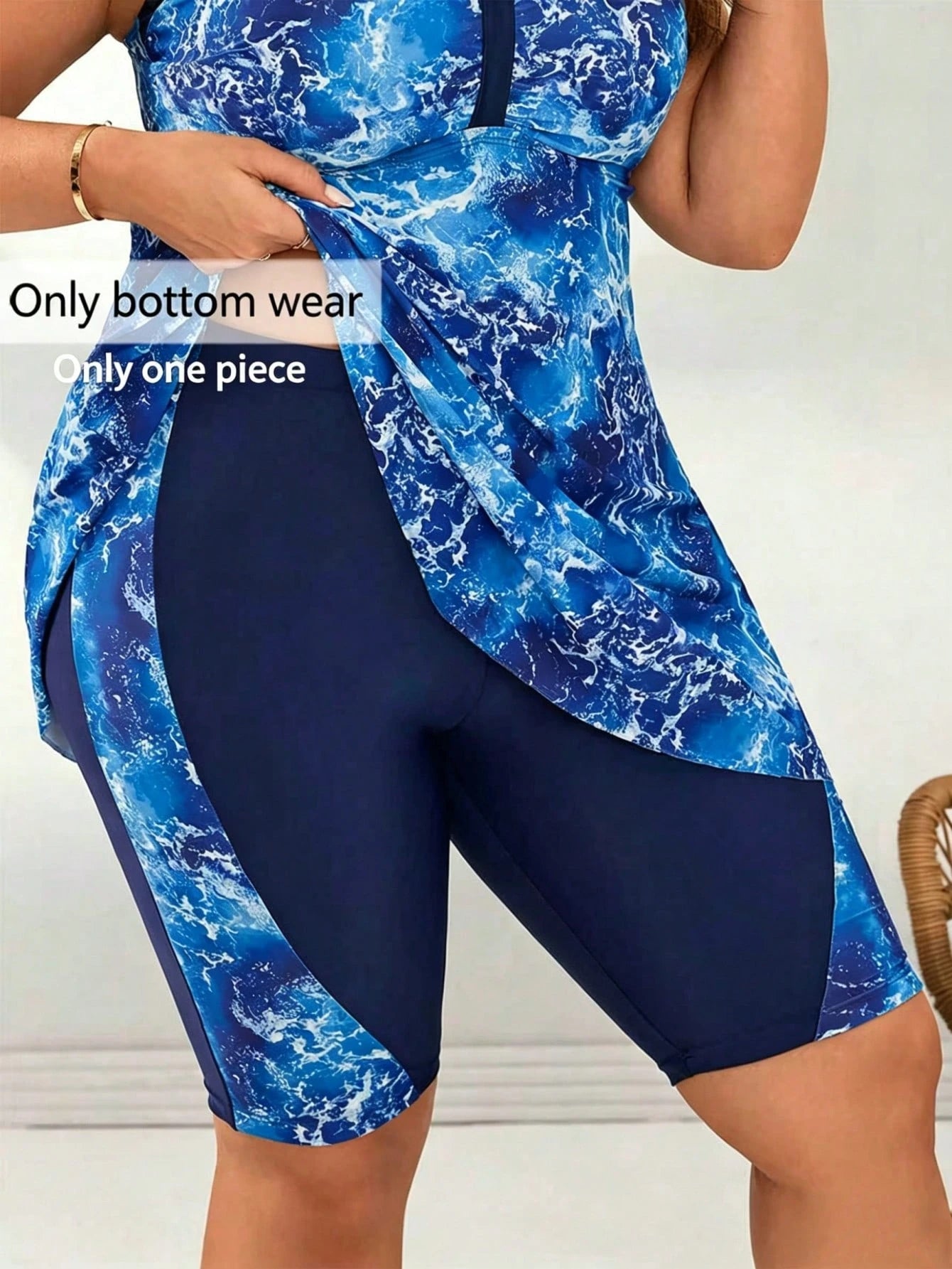 Swim Vcay Plus Size Women Digital Print Patchwork Mid-Thigh Board Shorts Swimwear For Beach Party Holiday For Summer Beach Vacation