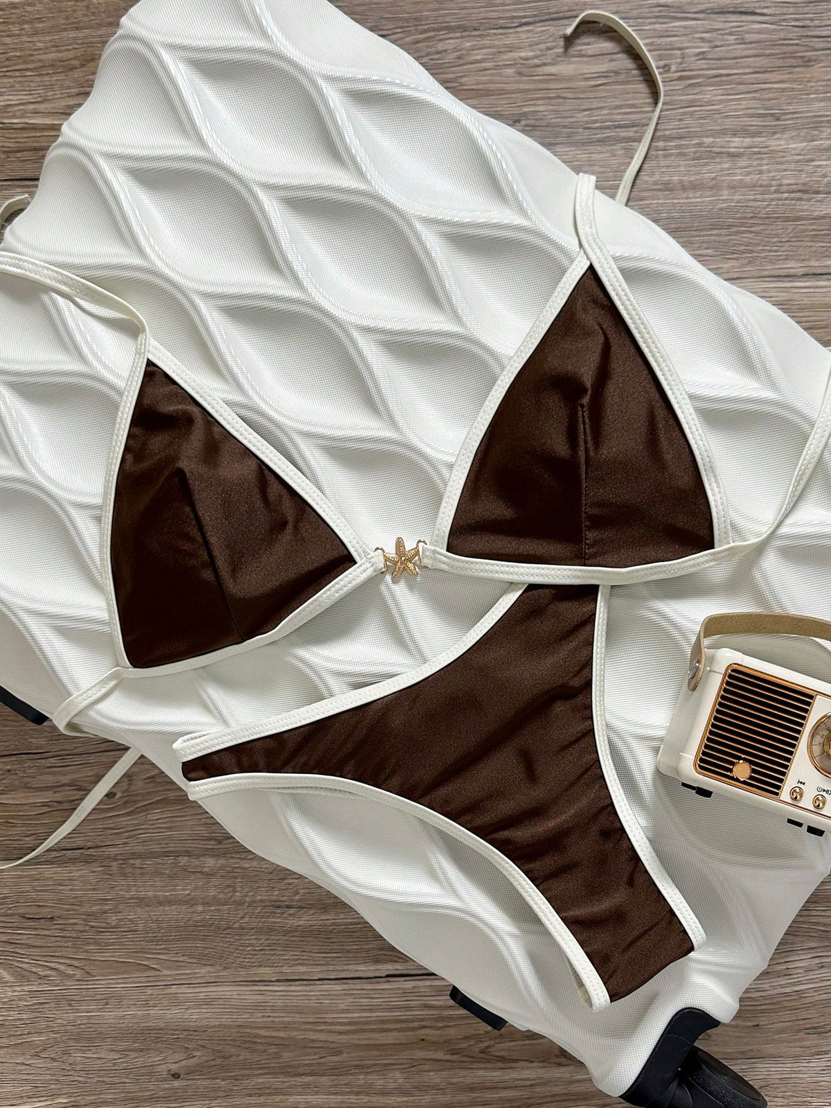 Swim Vcay Solid Color Triangle Halter Backless Bikini Top And Shorts Women Sexy Swimwear Set For Beach Vacation, Spring/Summer