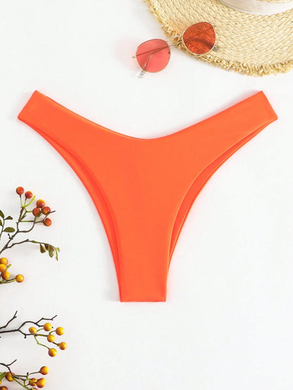 Swim Vcay Summer Beach Solid High Cut Bikini Bottom, Bathing Suit