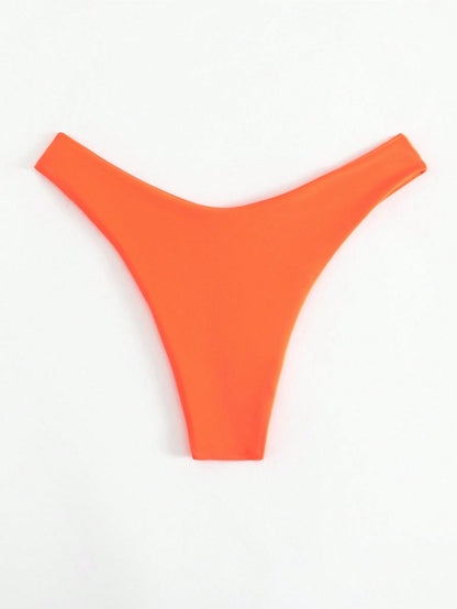 Swim Vcay Summer Beach Solid High Cut Bikini Bottom, Bathing Suit