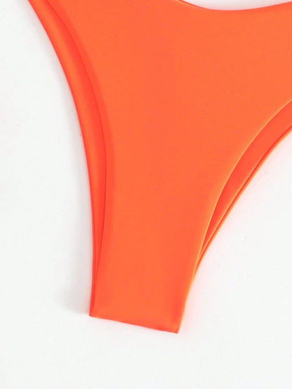 Swim Vcay Summer Beach Solid High Cut Bikini Bottom, Bathing Suit