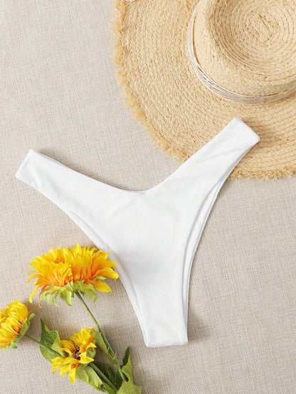 Swim Vcay Summer Beach Solid High Cut Bikini Bottom, Bathing Suit