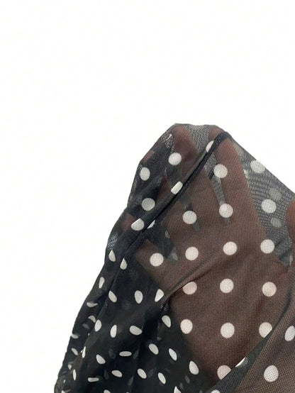 Swim Vcay Summer Clothes Sexy Casual Vacation Polka Dot Print Spaghetti Strap Sheer Maxi Beach Cover Up Dress, For Ladies Summer