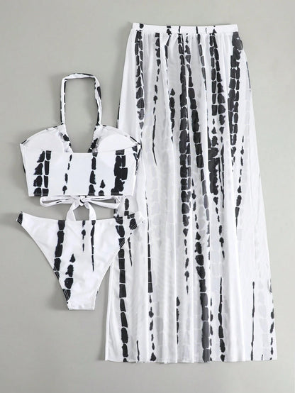 Swim Vcay Summer Outfits For Women Tie Dye Bikini Set For Summer With Beach Skirt
