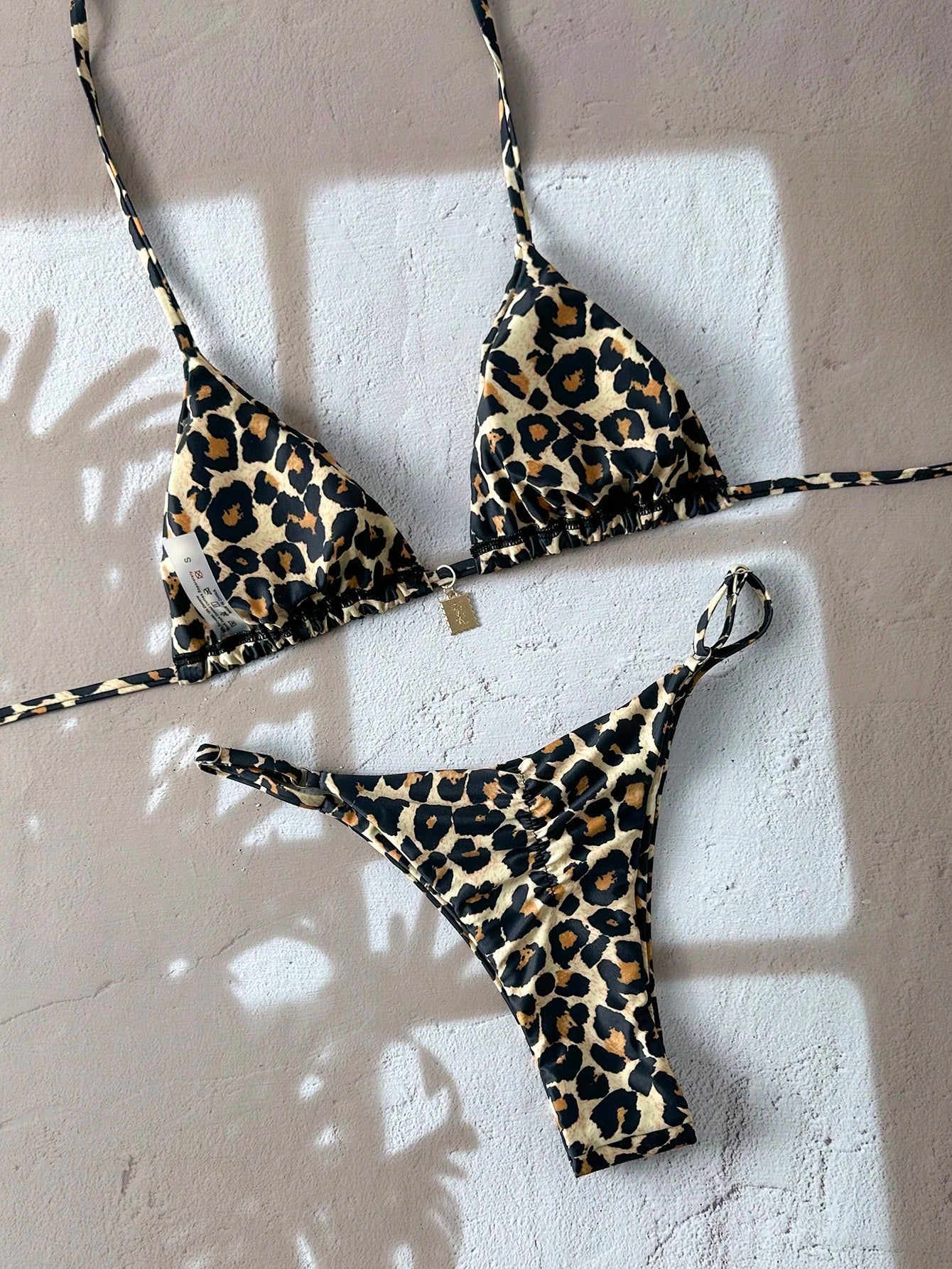 Swim Vcay Women Leopard Randomly Printed Sexy Spaghetti Strap Metallic Jewelry Bikini Set, Beach Summer Outfit