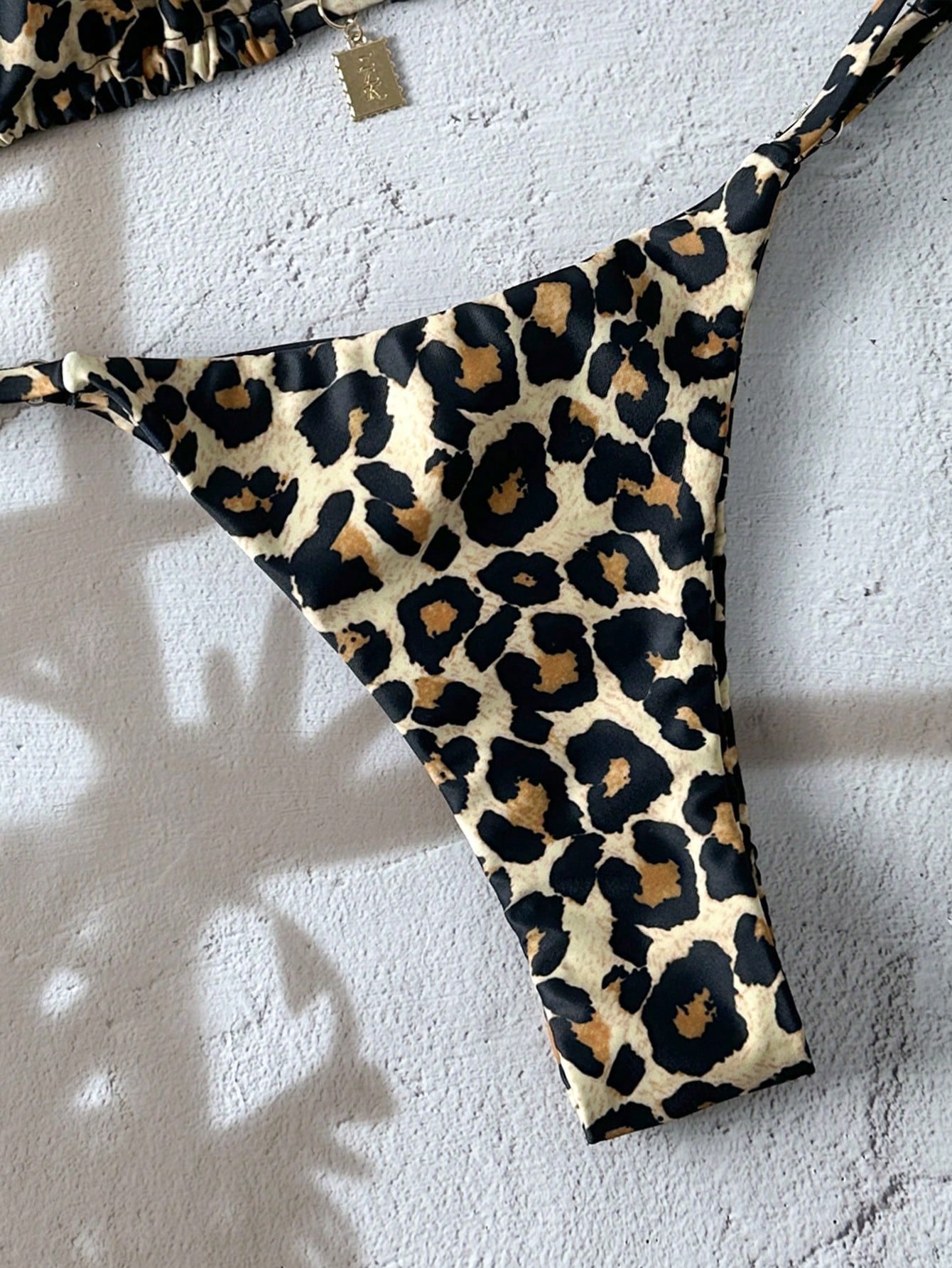Swim Vcay Women Leopard Randomly Printed Sexy Spaghetti Strap Metallic Jewelry Bikini Set, Beach Summer Outfit