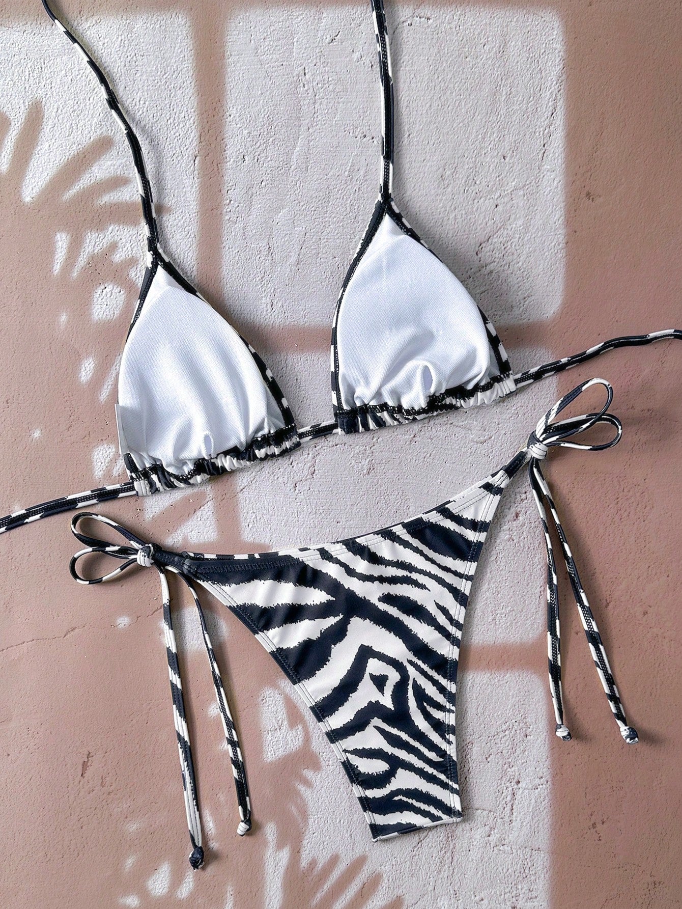 Swim Vcay Women's All-Over Print Halter Twist Front Bikini Set Zebra Print Bikini Animal Print Bathing Suit Tie Bikini Set Bathing Suit Sets Stripe Bikini
