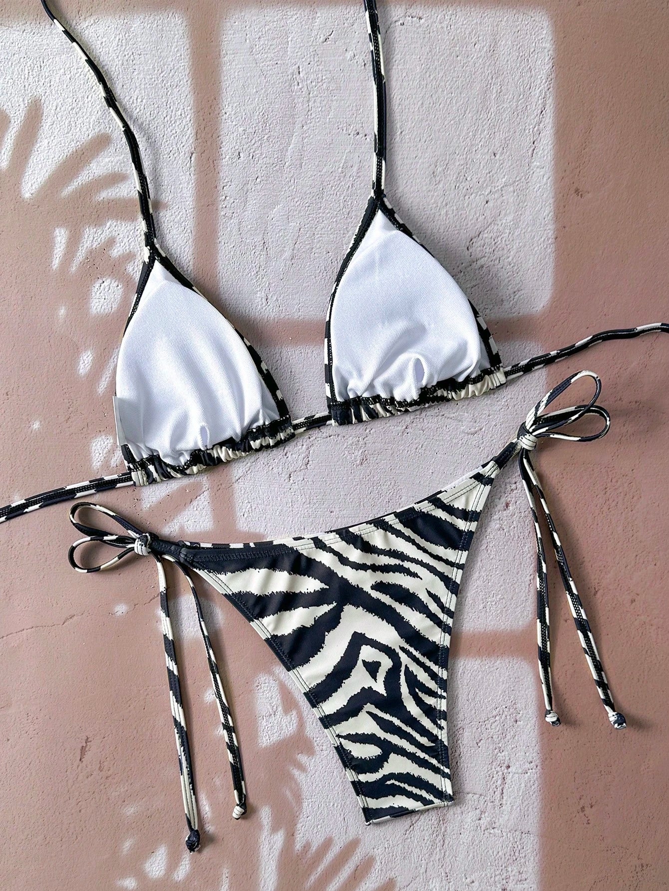 Swim Vcay Women's All-Over Print Halter Twist Front Bikini Set Zebra Print Bikini Animal Print Bathing Suit Tie Bikini Set Bathing Suit Sets Stripe Bikini