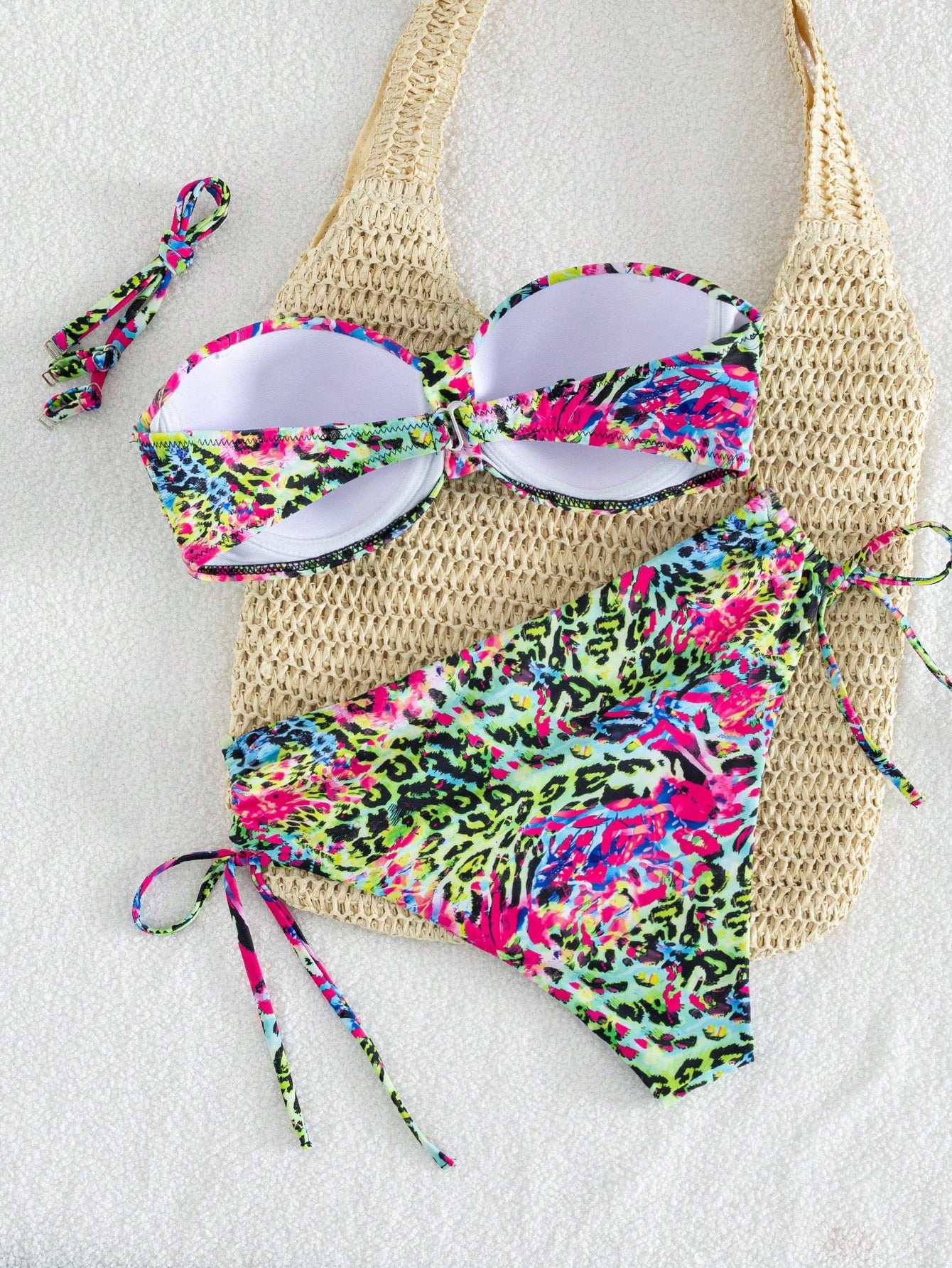 Swim Vcay Women's Sexy Leopard Print Spaghetti Strap Ruched Bikini Set, Summer Vacation