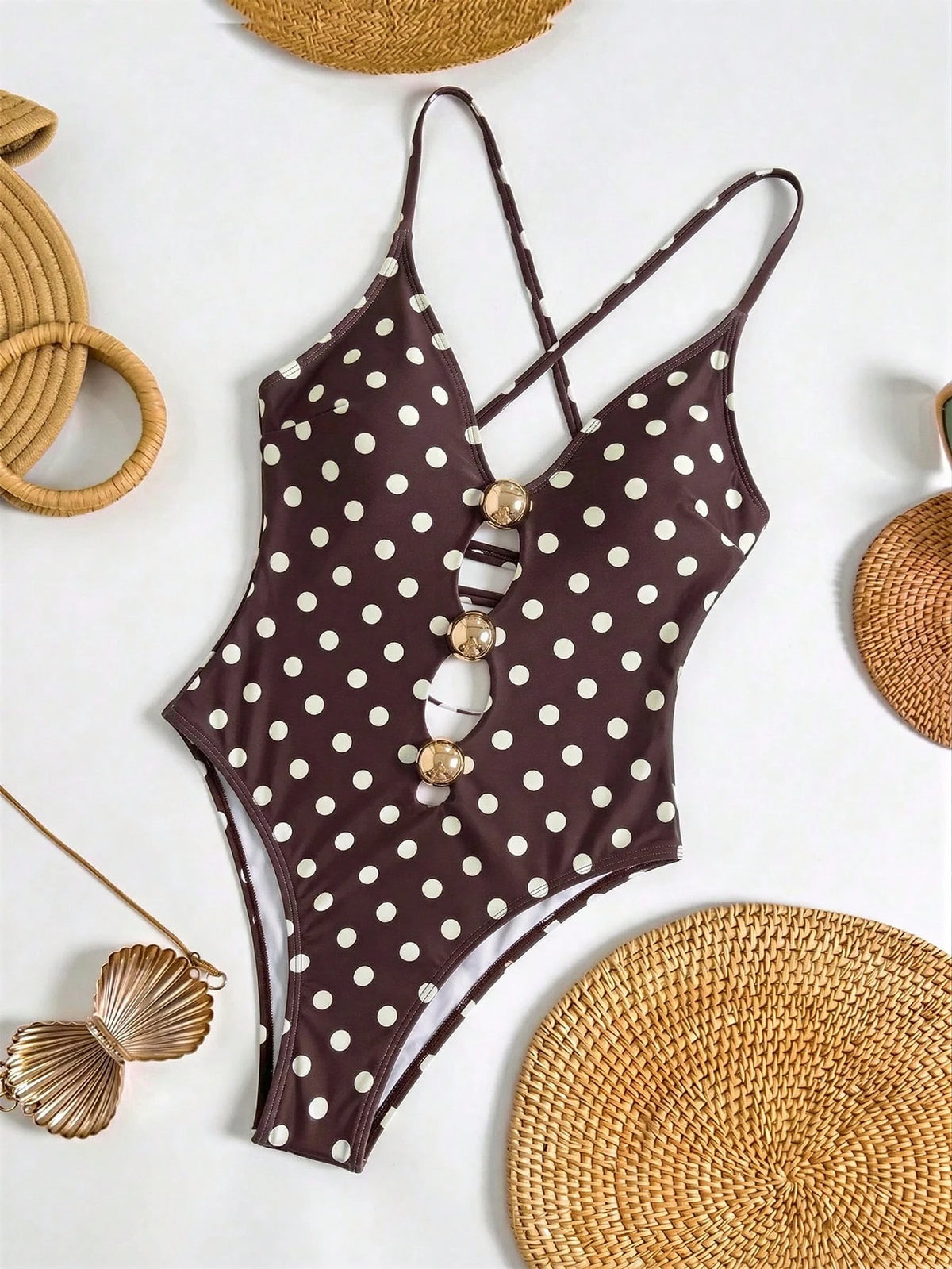 Swim Vcay Women's Spring Summer Autumn Beach Vacation Casual Elegant Seaside Hot Spring Fashion New Striped Sexy Backless Knot Cutout Cross Strap Ball Textured Premium One-Piece Swimsuit