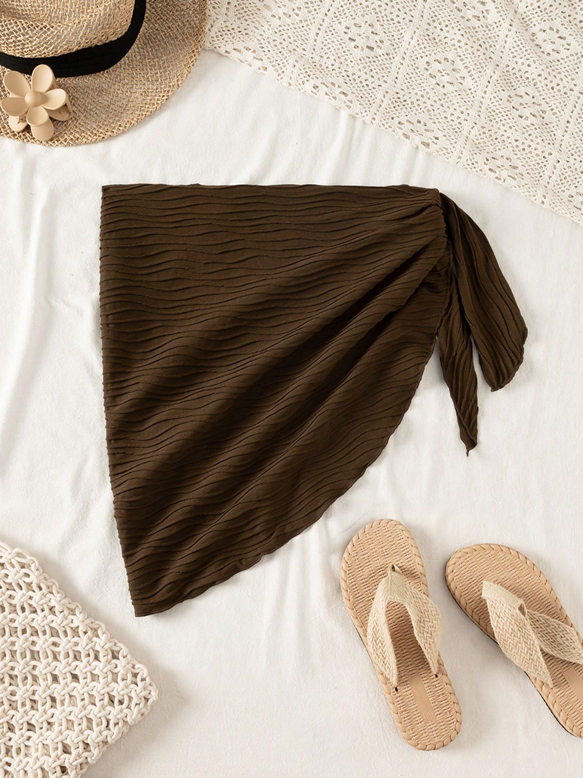 Swim Vcay Women's Summer Beach Cover-Up Dress Sexy Solid Color Holiday Beach Knotted Side Cover-Up Dress
