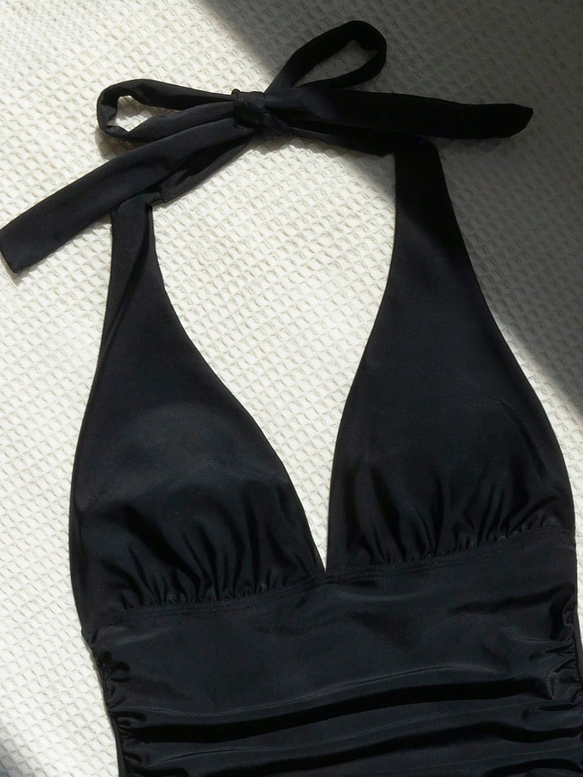 Swim Vcay Women's Summer Vacation Beach Solid Color Halter Backless Tankini Set