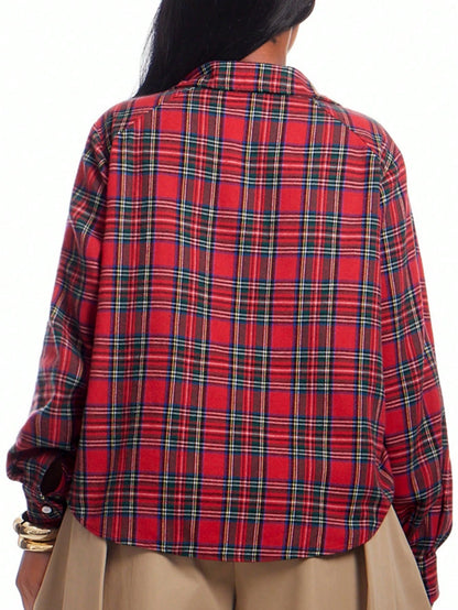 SXY Plus Size Minimalist Business Casual Casual Single-Breasted Plaid Long Sleeve Jacket Back-To-School Oktoberfest Office Autumn Fall
