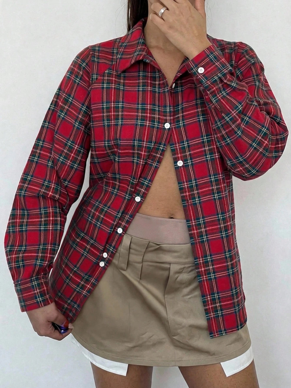 SXY Plus Size Minimalist Business Casual Casual Single-Breasted Plaid Long Sleeve Jacket Back-To-School Oktoberfest Office Autumn Fall