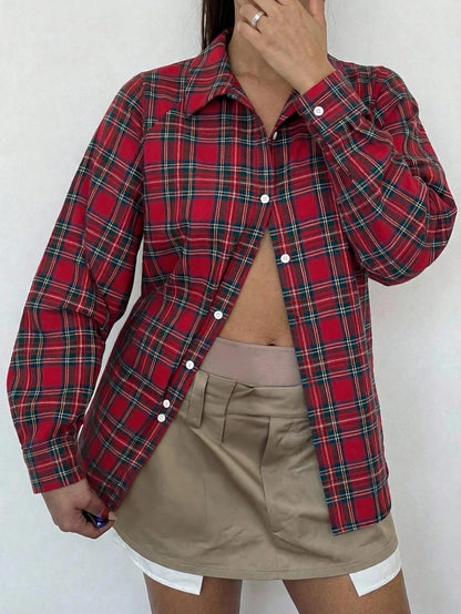 SXY Plus Size Minimalist Business Casual Casual Single-Breasted Plaid Long Sleeve Jacket Back-To-School Oktoberfest Office Autumn Fall