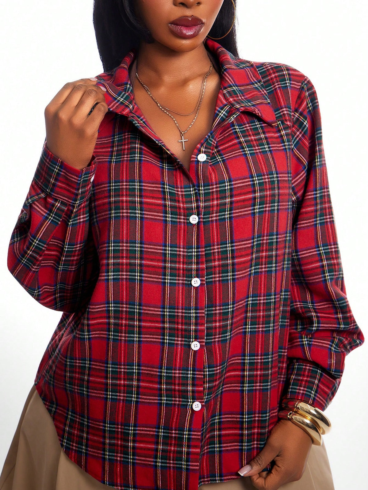 SXY Plus Size Minimalist Business Casual Casual Single-Breasted Plaid Long Sleeve Jacket Back-To-School Oktoberfest Office Autumn Fall