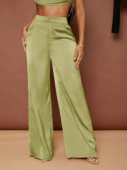 SXY Summer Black High Waisted Wide Leg Trousers