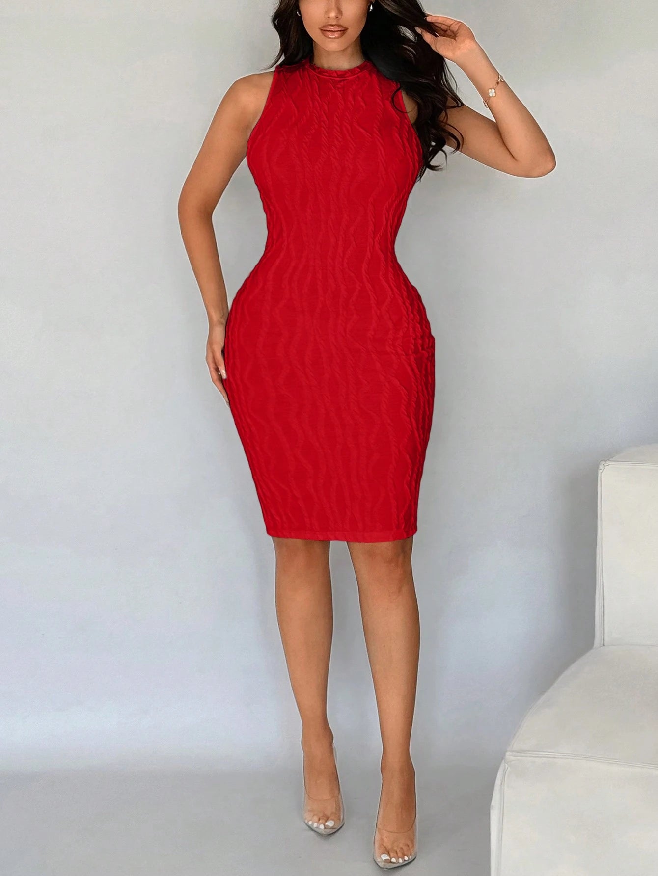 SXY Summer;White Curve Line Slim Tank Dress,Business Casual Woman