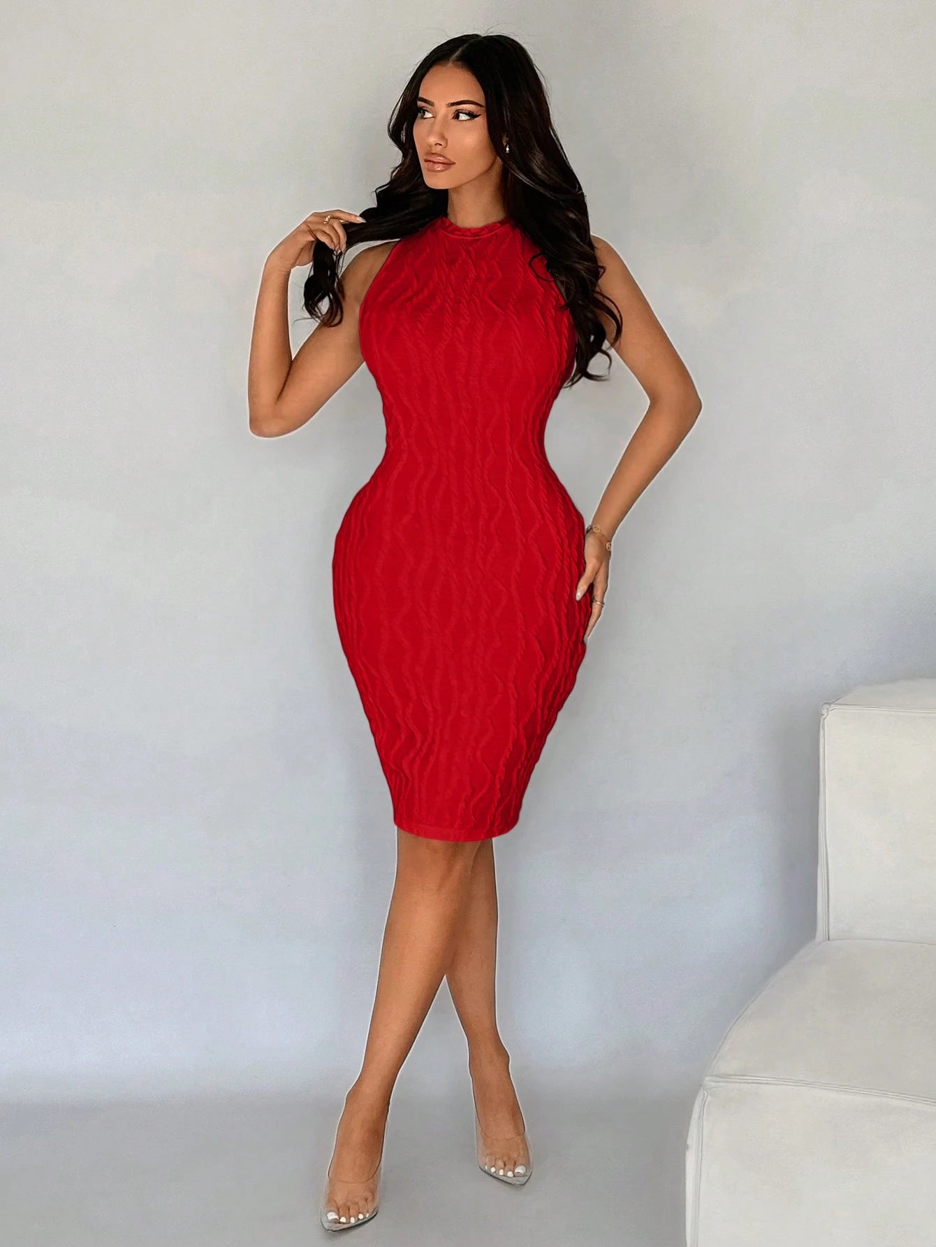 SXY Summer;White Curve Line Slim Tank Dress,Business Casual Woman