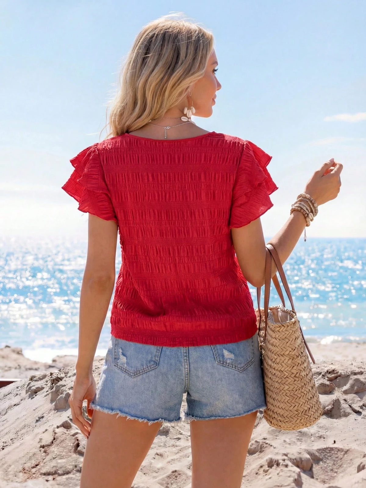 Sylviya Solid Butterfly Sleeve Blouse