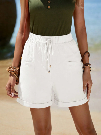 Sylviya Women Casual Solid Color Simple Pocket Twist Front Shorts,High Waisted Shorts,Vacation