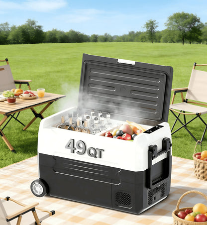 TABU 49Qt Ultra-Fast Cooling Car Refrigerator With Dual-Compartment Independent Temperature Control, 12V/24V Portable Car Fridge And 110-240V Movable Mini Fridge For Home,Dc/Ac Power Cord Included,Bla