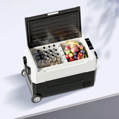 TABU 49Qt Ultra-Fast Cooling Car Refrigerator With Dual-Compartment Independent Temperature Control, 12V/24V Portable Car Fridge And 110-240V Movable Mini Fridge For Home,Dc/Ac Power Cord Included,Bla
