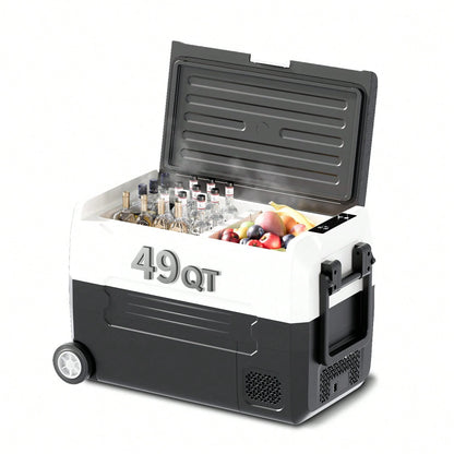 TABU 49Qt Ultra-Fast Cooling Car Refrigerator With Dual-Compartment Independent Temperature Control, 12V/24V Portable Car Fridge And 110-240V Movable Mini Fridge For Home,Dc/Ac Power Cord Included,Bla