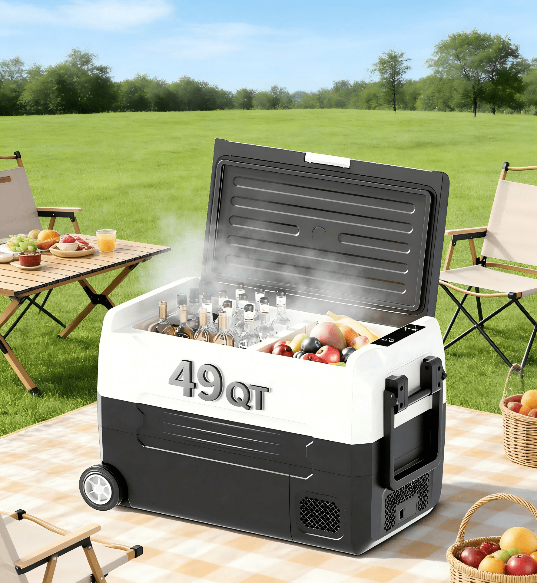 TABU 49Qt Ultra-Fast Cooling Car Refrigerator With Dual-Compartment Independent Temperature Control, 12V/24V Portable Car Fridge And 110-240V Movable Mini Fridge For Home,Dc/Ac Power Cord Included,Bla