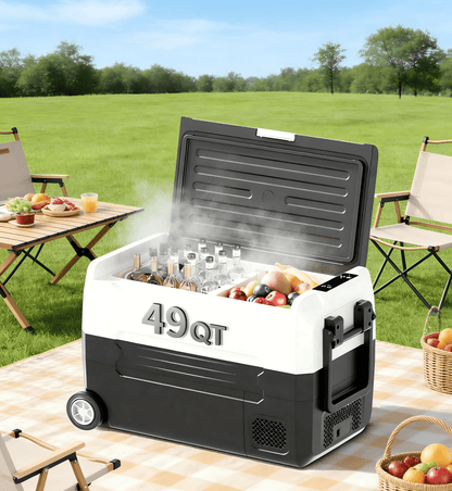 TABU 49Qt Ultra-Fast Cooling Car Refrigerator With Dual-Compartment Independent Temperature Control, 12V/24V Portable Car Fridge And 110-240V Movable Mini Fridge For Home,Dc/Ac Power Cord Included,Bla