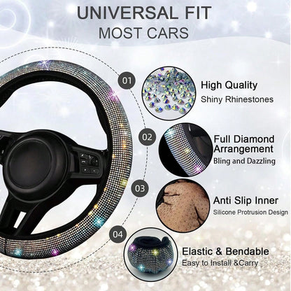 TAIMASI 27 Pcs Multicolor Bling Car Accessories Set For Women, Steering Wheel Cover Set, Bling Console Cover, Seat Belt Cushion, Shift Knob Cushion, Cup Coaster, Rhinestone Car Hanging Accessories