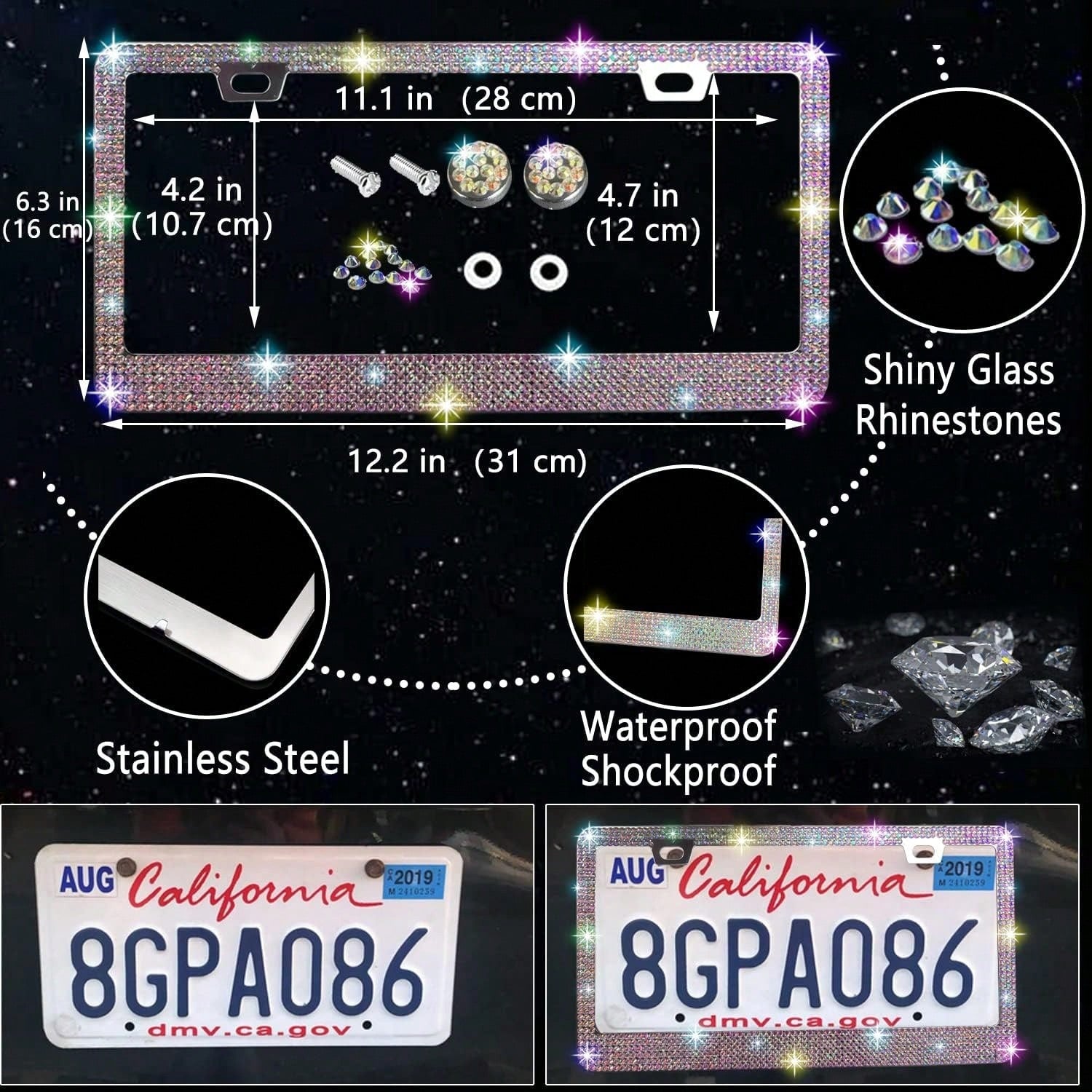 TAIMASI 27 Pcs Multicolor Bling Car Accessories Set For Women, Steering Wheel Cover Set, Bling Console Cover, Seat Belt Cushion, Shift Knob Cushion, Cup Coaster, Rhinestone Car Hanging Accessories