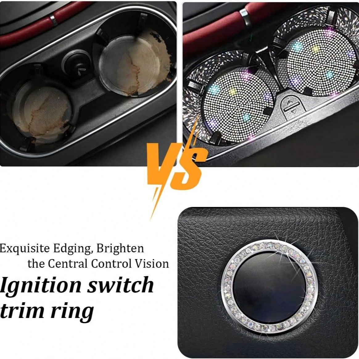 TAIMASI 27 Pcs Multicolor Bling Car Accessories Set For Women, Steering Wheel Cover Set, Bling Console Cover, Seat Belt Cushion, Shift Knob Cushion, Cup Coaster, Rhinestone Car Hanging Accessories