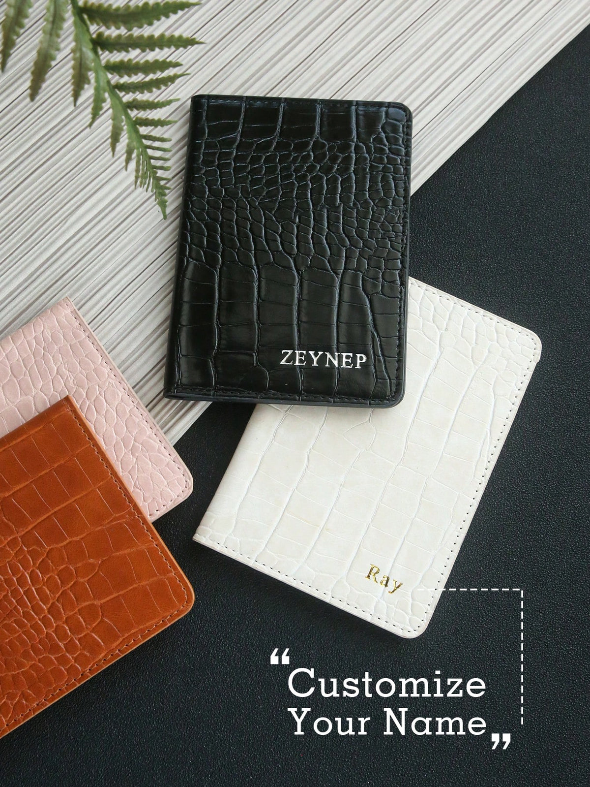 Takeoak 1pc Personalized Name Passport Holder, Customized Gold Letter Combination Faux Crocodile Leather Passport Cover, Customized Luxury Fashion Crocodile Pattern Card Holder