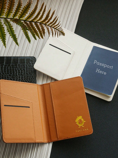 Takeoak 1pc Personalized Name Passport Holder, Customized Gold Letter Combination Faux Crocodile Leather Passport Cover, Customized Luxury Fashion Crocodile Pattern Card Holder