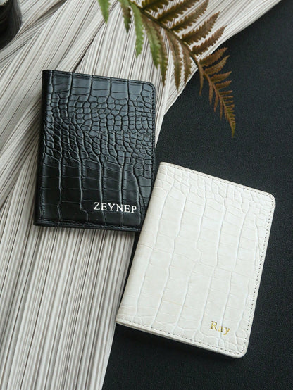 Takeoak 1pc Personalized Name Passport Holder, Customized Gold Letter Combination Faux Crocodile Leather Passport Cover, Customized Luxury Fashion Crocodile Pattern Card Holder