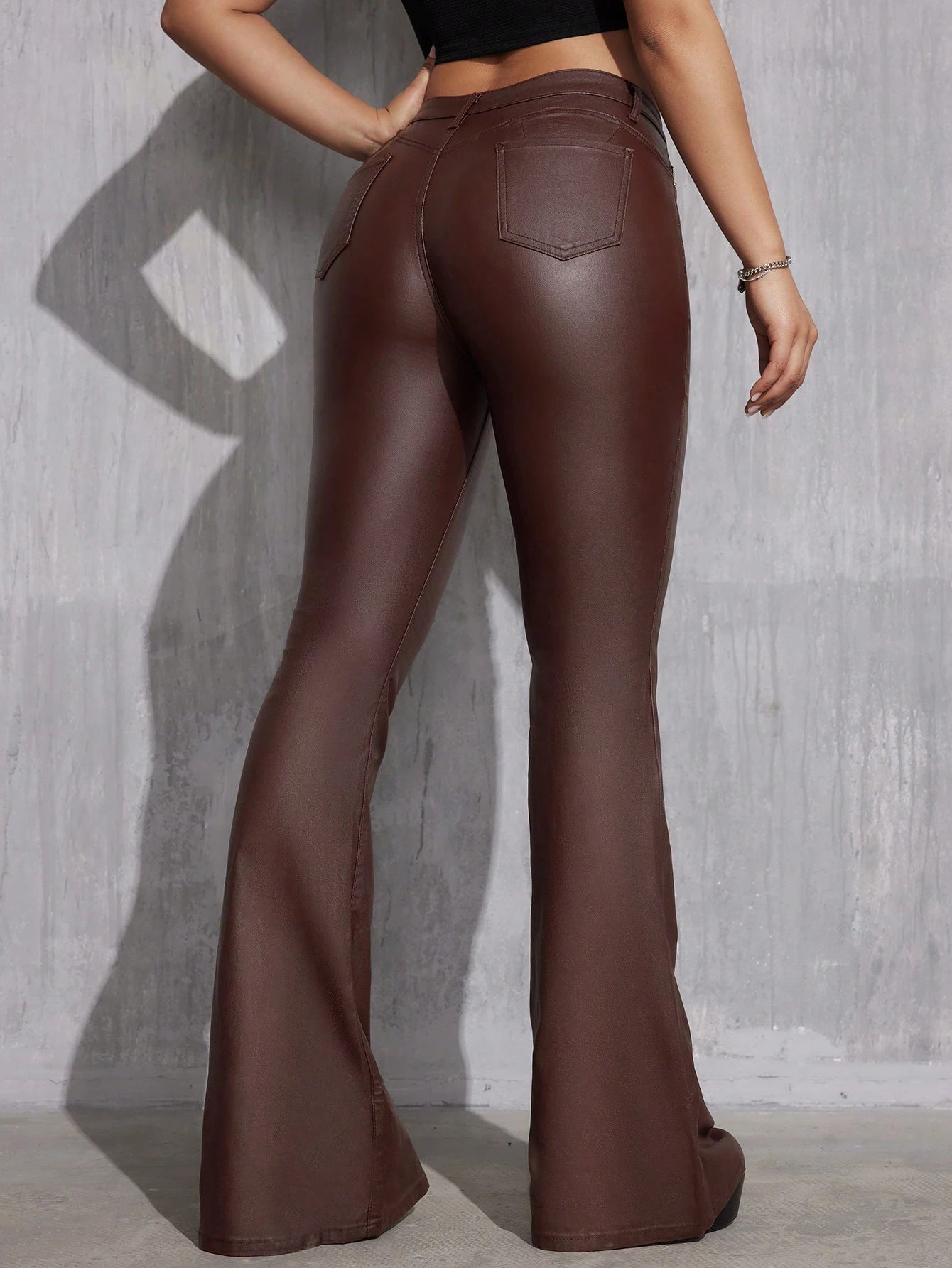 Tall Women's All-Match Low-Waist Regular Black Coated Flare Pants, Casual & Versatile, Spring/Autumn, Tall Women