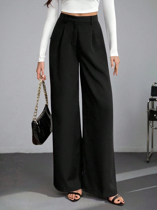 Tall Women's Black High Waisted Wide Leg Pants,Elegant Business Casual Work Slacks,Tall Versatile Solid Color Winter Autumn Style Old Money Dress Pants