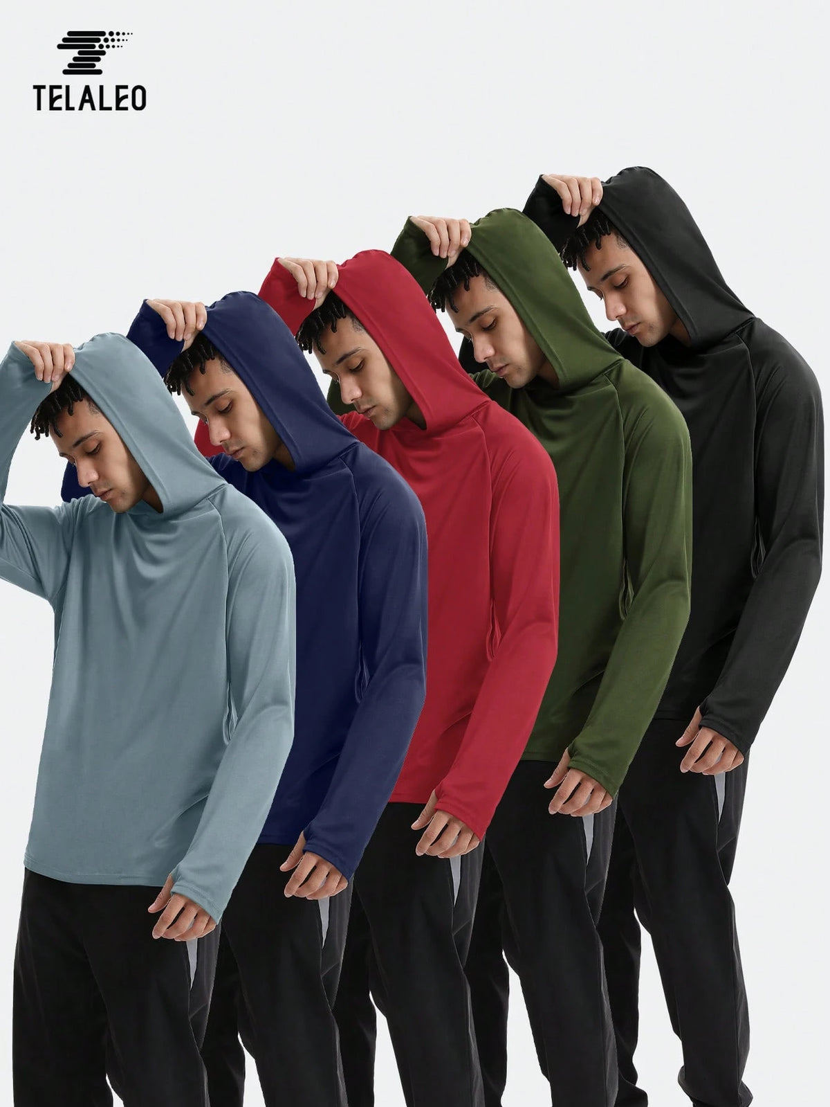 TELALEO 5 Pack Men's Gym Workout Active Long Sleeve Pullover Lightweight Hoodie Casual Hooded Sweatshirts
