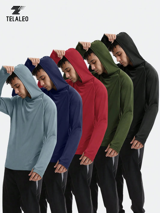 TELALEO 5 Pack Men's Gym Workout Active Long Sleeve Pullover Lightweight Hoodie Casual Hooded Sweatshirts