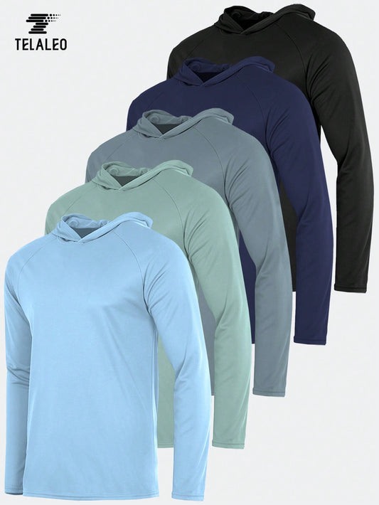 TELALEO 5 Pack Men's Gym Workout Active Long Sleeve Pullover Lightweight Hoodie Casual Hooded Sweatshirts