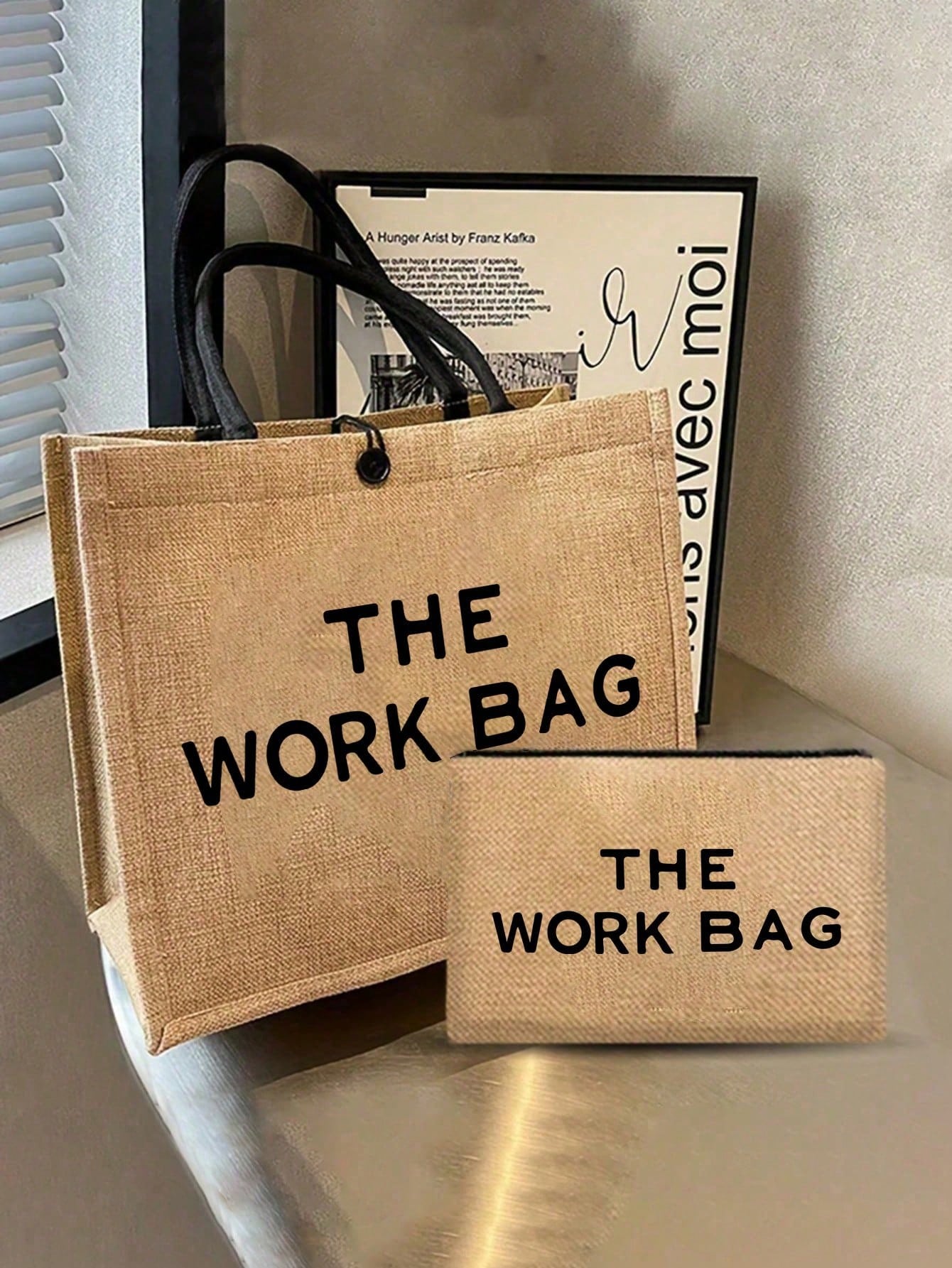 THE WOEK BAG Patterned Tote Bag And Cosmetic Bag Set, Large Capacity Women's Fashion Canvas Zipper Handbag- Reusable Shopping Bag And Cosmetic Bag, Wallet, Personalized Wedding Bridesmaid Gift Bag, T