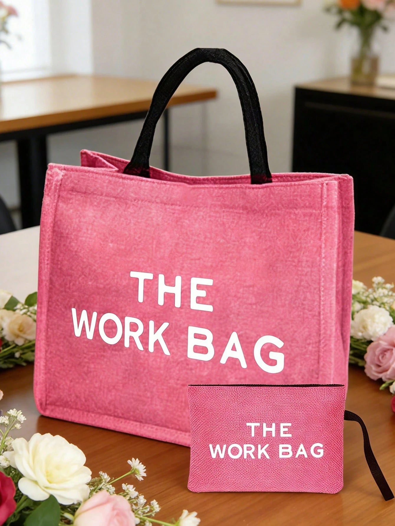 THE WOEK BAG Patterned Tote Bag And Cosmetic Bag Set, Large Capacity Women's Fashion Canvas Zipper Handbag- Reusable Shopping Bag And Cosmetic Bag, Wallet, Personalized Wedding Bridesmaid Gift Bag, T