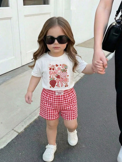 This 2 Pieces Baby Girl Casual, Minimalist, Comfortable And Cute Set Features Textured Fabric And Decorative Patches, Including A Tank Top And Straight-Leg Pants, Perfect For Spring And Summer W