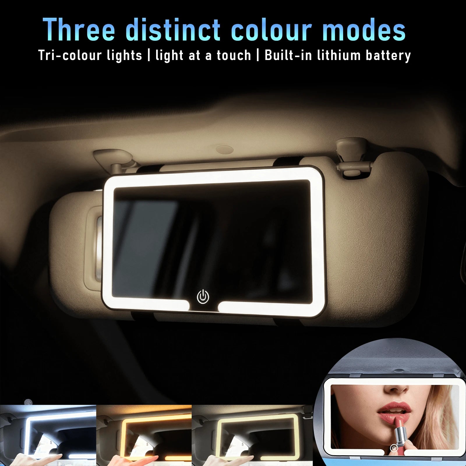 This Black-Framed Sun Visor Features Touchscreen-Adjustable Light Brightness, USB Charging, And Two Light Modes: Yellow And White. It Is Suitable For Installation On Most Car Sun Visors And For Everyd