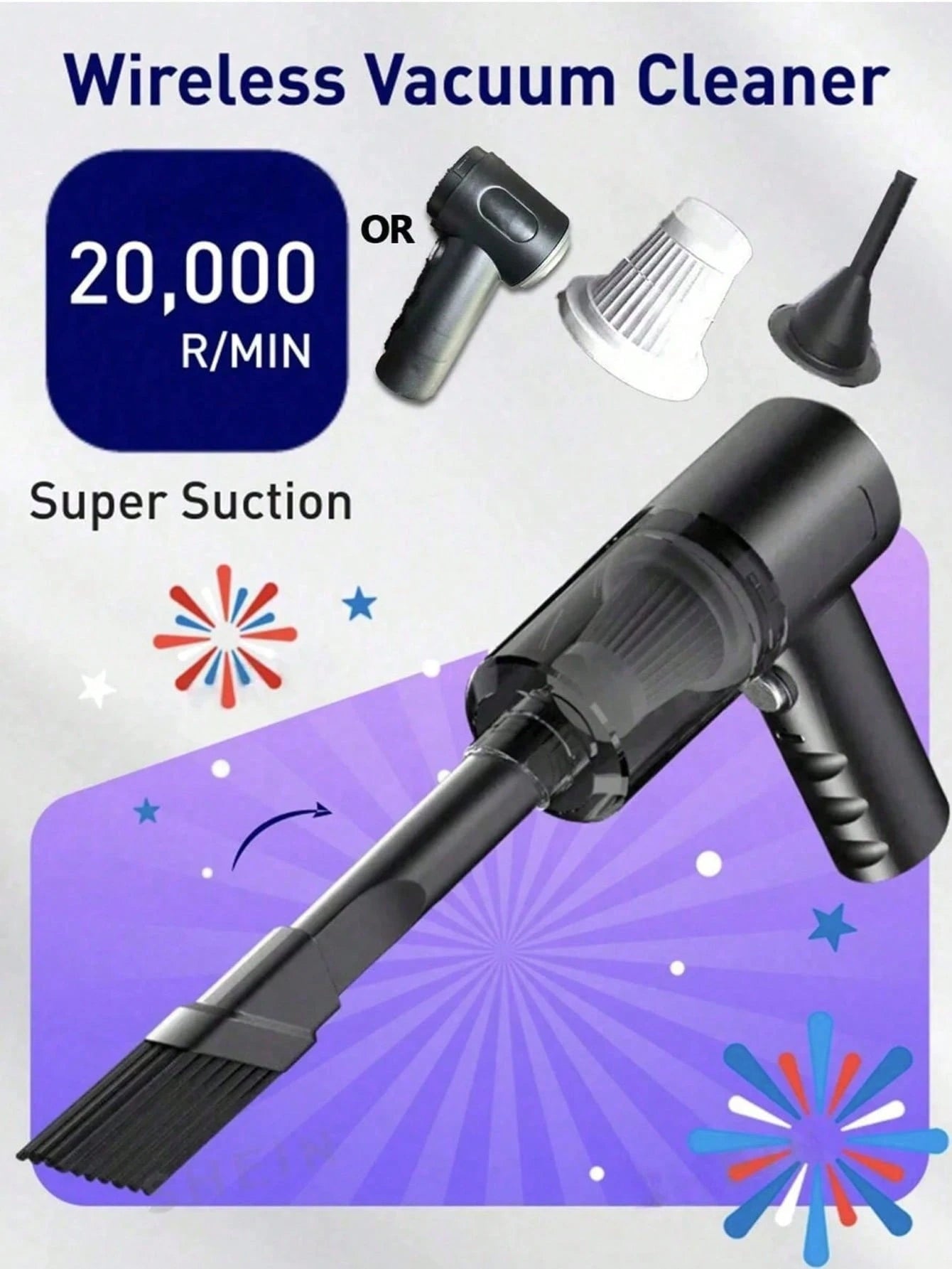 This Compact And Portable Vacuum Cleaner Features Powerful Suction, A Built-In 1800mAh Type-C Rechargeable Battery, Low-Noise Air Purification, And Comes With Multiple Nozzle Accessories, Making It Pe