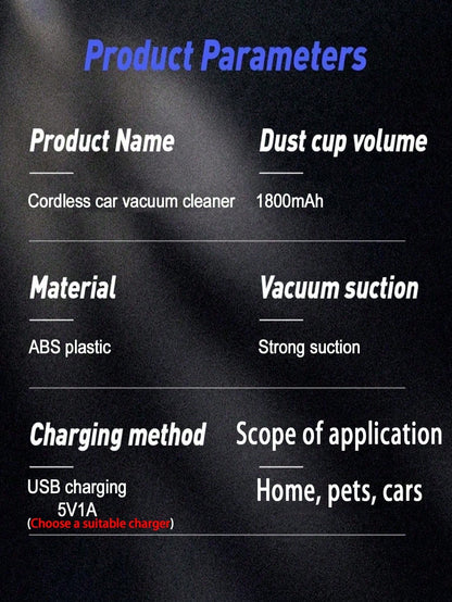 This Compact And Portable Vacuum Cleaner Features Powerful Suction, A Built-In 1800mAh Type-C Rechargeable Battery, Low-Noise Air Purification, And Comes With Multiple Nozzle Accessories, Making It Pe