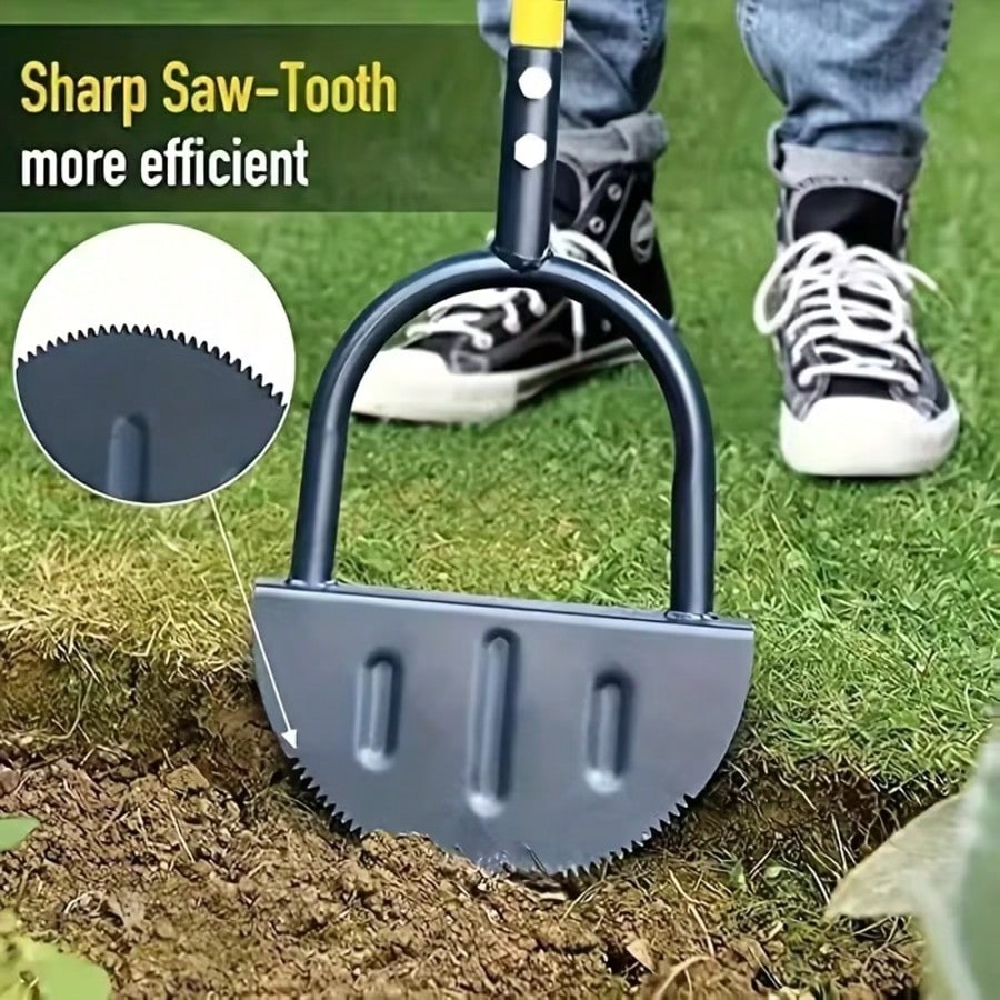 This Ergonomic Manual Lawn Edger Is A Single Piece Garden Tool Designed With A Half-Moon Saw-Tooth Shape. It Features A Long Handle, Making It Perfect For Landscaping Along Sidewalks, Driveways, And F