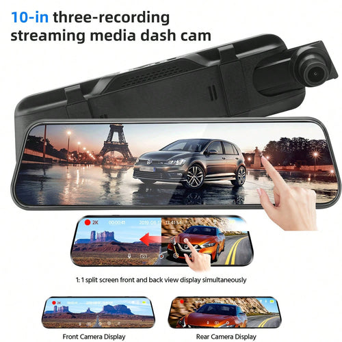 This In-Car Rearview Mirror Dashcam Features Front And Rear Cameras, With Night Vision, Motion Detection, Loop Recording, Dual-Recording Mode, 24-Hour Monitoring, And Gravity Sensor Functionality.(Wit